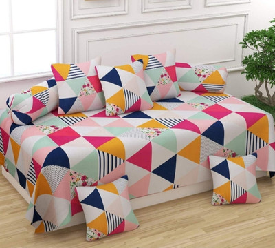 roman Cotton Abstract Diwan Set(Multicolor)