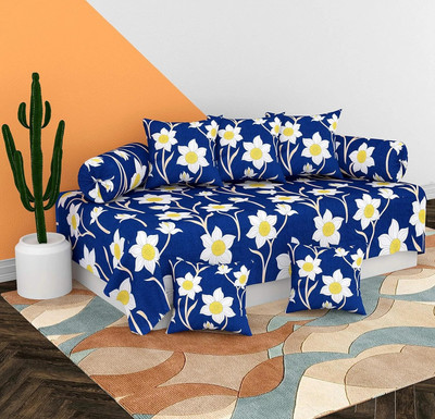 BEVI Cotton Floral Diwan Set(Blue)
