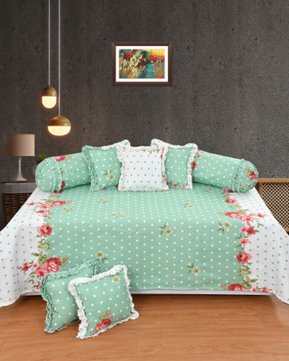 AK handloom Cotton Polka Diwan Set(Green)