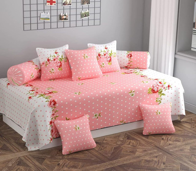 Prosperous Cotton Geometric, Floral Diwan Set(Pink)