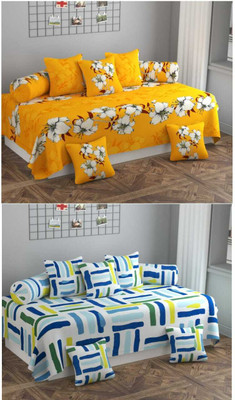 XMBUG Polycotton Floral Diwan Set(Multicolor)