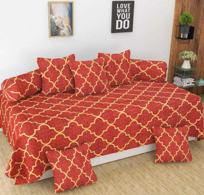 MAHI TEXTILES Polyester Striped Diwan Set(Red)