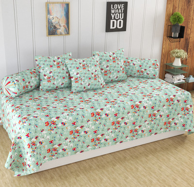 FOREVER FURNISH Polycotton Floral Diwan Set(Green)