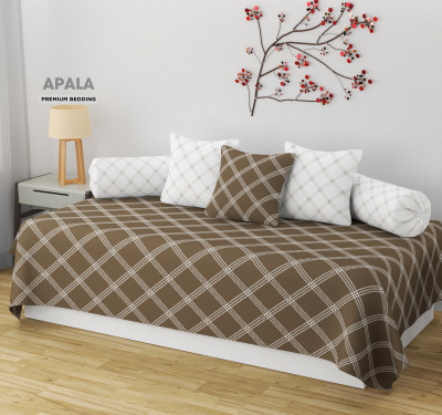 Apala Cotton Geometric Diwan Set(Beige)