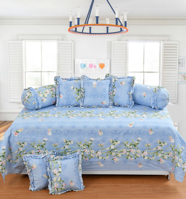 AK handloom Polycotton Floral Diwan Set(Blue)