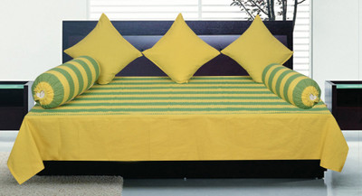 New Ladies Zone Cotton Striped Diwan Set(1 Single Bed Sheet, 2 Bolster Covers, 3 Cushion Covers, Multicolor)
