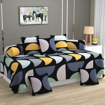 SHOMES Cotton Geometric Diwan Set(Black)