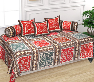 Texstylers Cotton Geometric Diwan Set(Red)