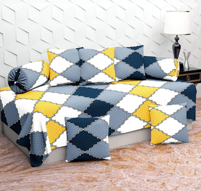 BEVI Cotton Geometric Diwan Set(White)