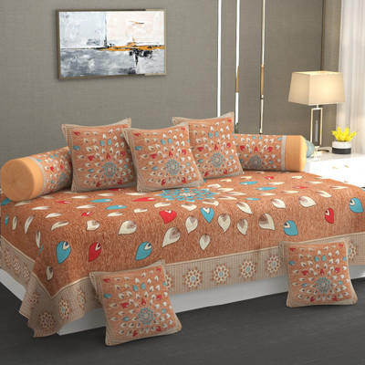 Multitex Jacquard Floral Diwan Set(Peach)