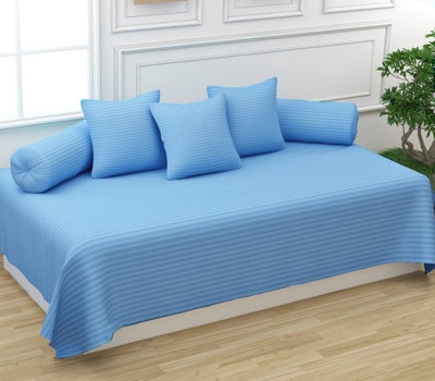 Trance Home Linen Cotton Striped Diwan Set(Blue)