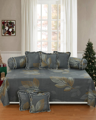 LCF Cotton Floral Diwan Set(Grey)