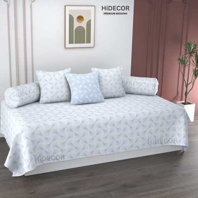 HIDECOR Cotton Abstract Diwan Set(White, Blue)