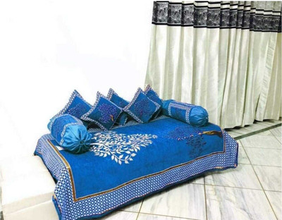 Adorn Cotton Floral Diwan Set(Blue)