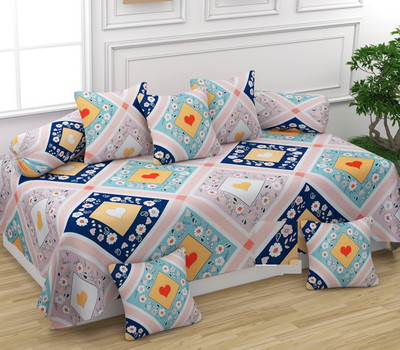 Rvans Creations Cotton Floral Diwan Set(Multicolor)