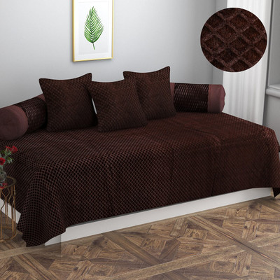 Flipkart SmartBuy Velvet Abstract Diwan Set(Brown)