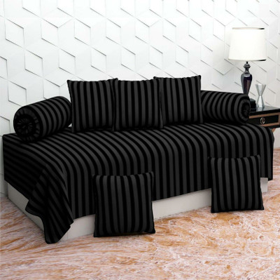 BELVOSTUM Polycotton Striped Diwan Set(Black)
