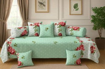 AJ fab Cotton Floral Diwan Set(Green)