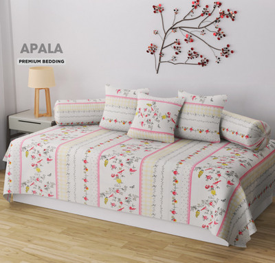 Apala Cotton Abstract Diwan Set(White, Pink)