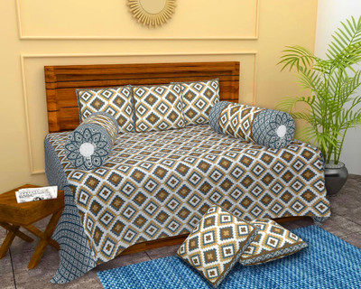 SkyKross Cotton Geometric Diwan Set(Grey)