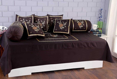 WARISI Cotton Embroidered Diwan Set(Brown)