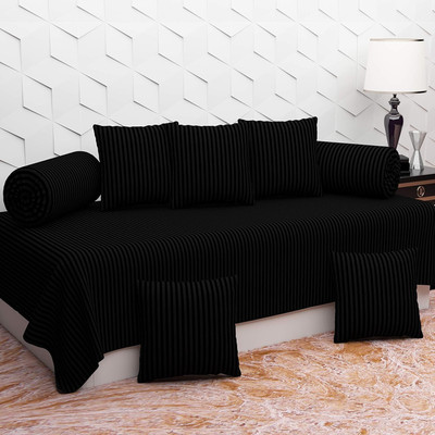 BEVI Cotton Striped Diwan Set(Black)