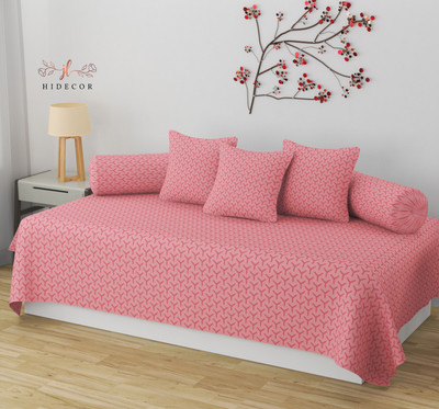 HIDECOR Cotton Abstract Diwan Set(Peach)