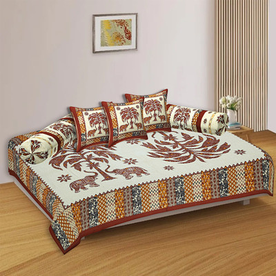 Go Texstylers Cotton Animal Diwan Set(Brown)