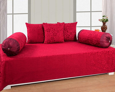 Zesture Chenille Plain Diwan Set(Maroon)