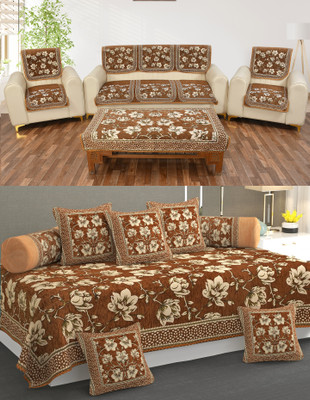 Multitex Chenille Abstract Diwan Set(Gold)