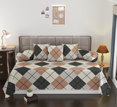 MANIQATEX Cotton Abstract Diwan Set(Black, Brown, White)