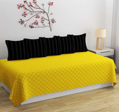 TURIYA Polycotton Checkered Diwan Set(Yellow)