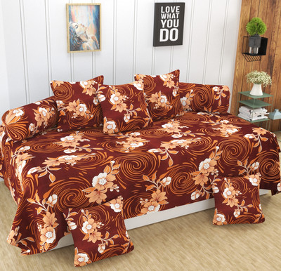 Homefab India Polycotton Floral Diwan Set(Brown)