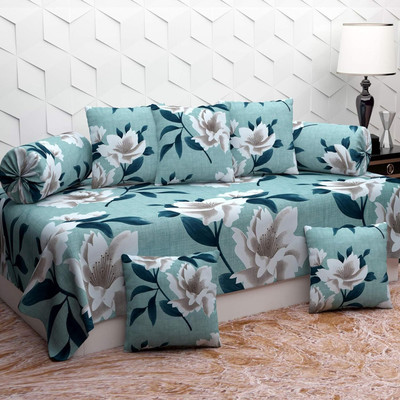 BEVI Cotton Floral Diwan Set(Green)