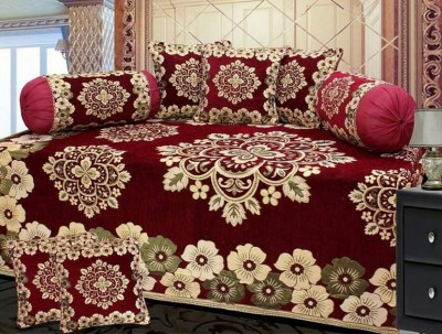 Freshfromloom Velvet Floral Diwan Set(Maroon)