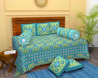 SkyKross Cotton Geometric Diwan Set(Green)