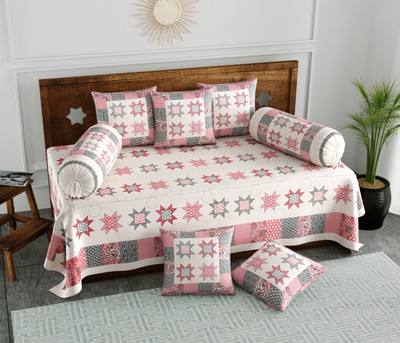 Blocks Of India Cotton Paisley Diwan Set(Pink, Grey)
