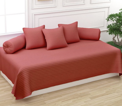 Trance Home Linen Cotton Striped Diwan Set(Peach)