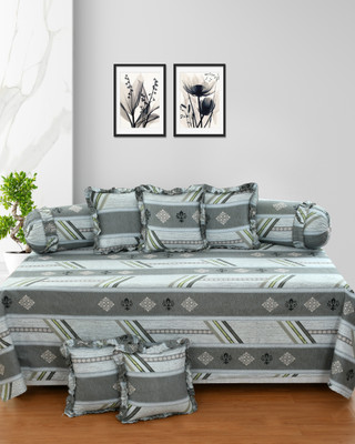 AK handloom Cotton Striped Diwan Set(Grey)