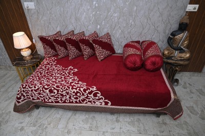 PK Interior Chenille Embroidered Diwan Set(Multicolor)