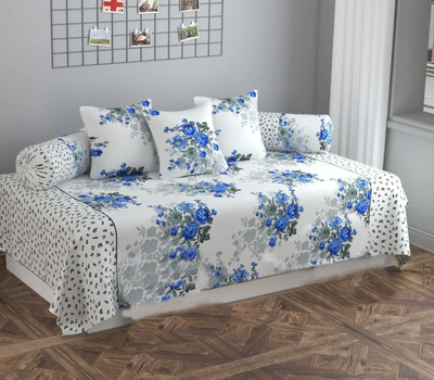 Home Stylish Cotton Floral Diwan Set(White)