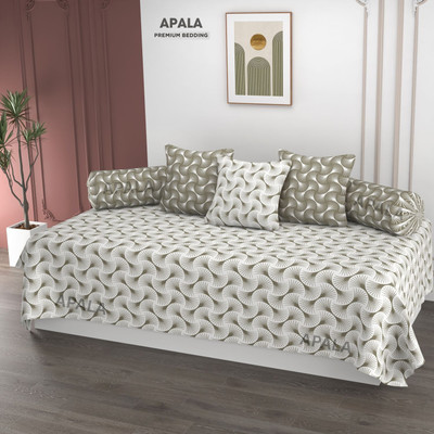 Apala Cotton Abstract Diwan Set(White, Beige)