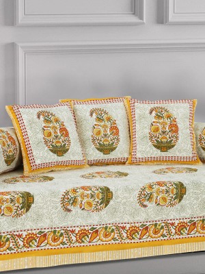 Glaze Cotton Floral Diwan Set(Yellow)