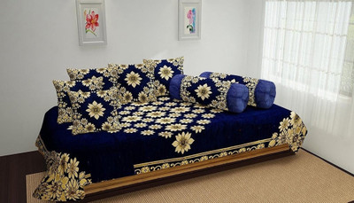 Freshfromloom Velvet Floral Diwan Set(Blue)