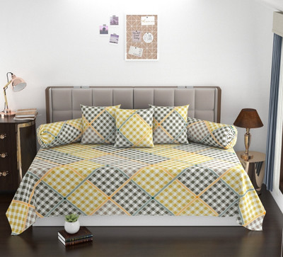 Ralish Cotton Checkered Diwan Set(Multicolor)