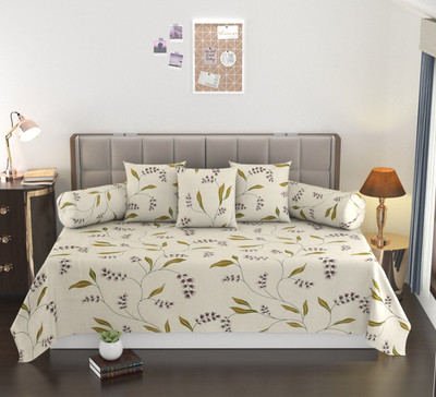 MANIQATEX Cotton Abstract Diwan Set(White)