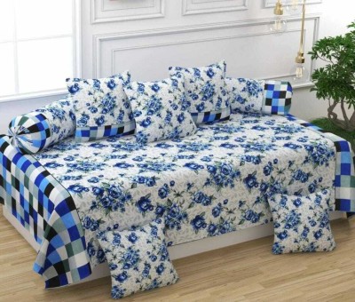 SGJ Polycotton Abstract Diwan Set(Blue, White)