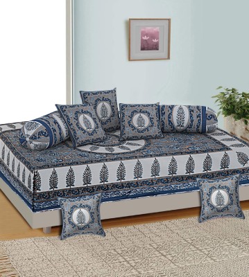 AJ Home Cotton Floral Diwan Set(Blue)