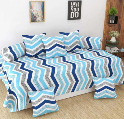 GEET TRADER Polycotton Abstract Diwan Set(Blue)