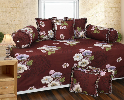 AK handloom Cotton Floral Diwan Set(Maroon)